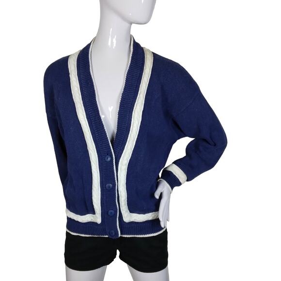 Vintage Nuovo Industriale Cardigan Sweater Size Medium Blue and White - Picture 1 of 9